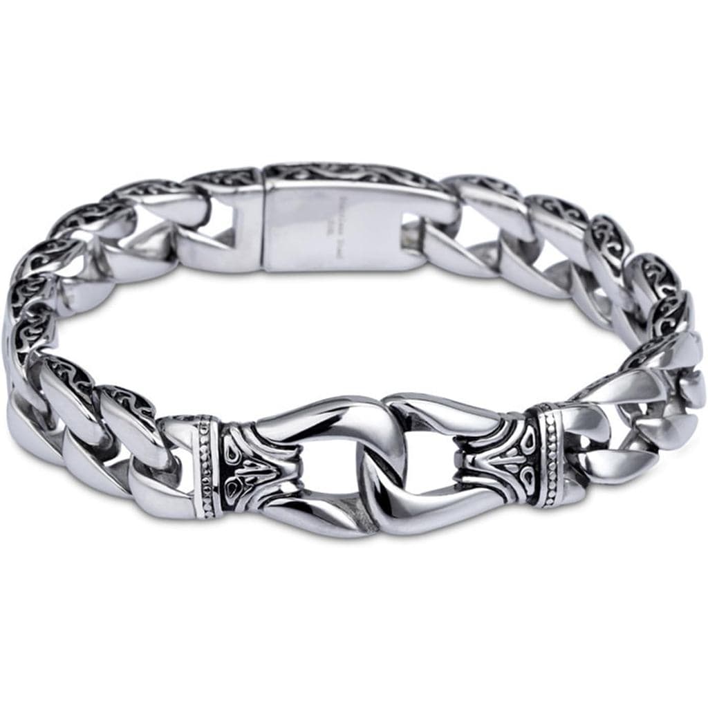 Pulseira de Aço Inoxidável com Elos de Bolinhas para Homens, Joia Gótica Punk Rock Biker com Crânio, Pulseira Masculina
