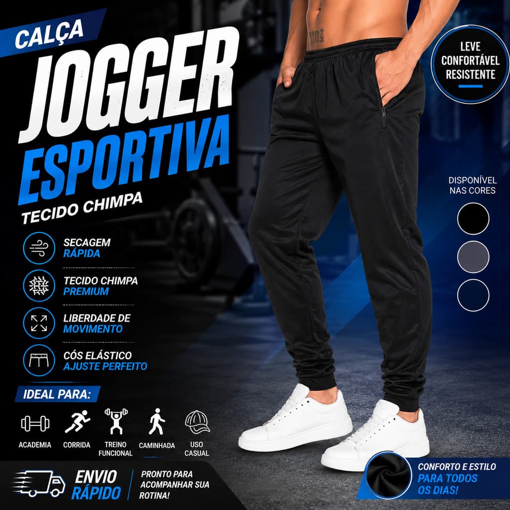 Calças Jogger Esportivas Masculinas Linha Premium Com Faixas Refletivas