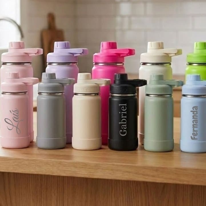 Garrafa Térmica Água Personalizada Com Nome 550/350ml Alça Esportiva Protetor