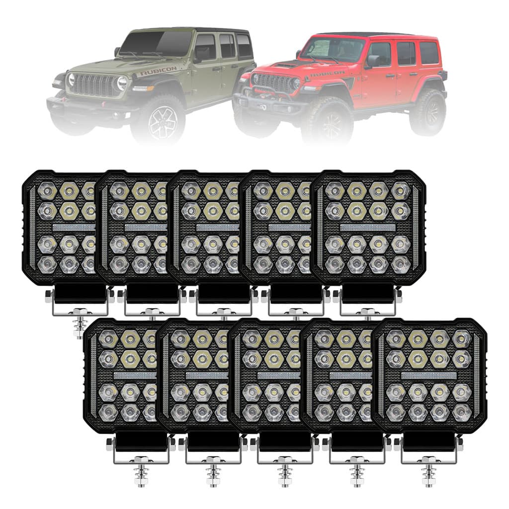 10 Farol Milha Led Quadrado Bivolt 48w Off Road Farolete Universal Automotivo Trator Potente Strobo