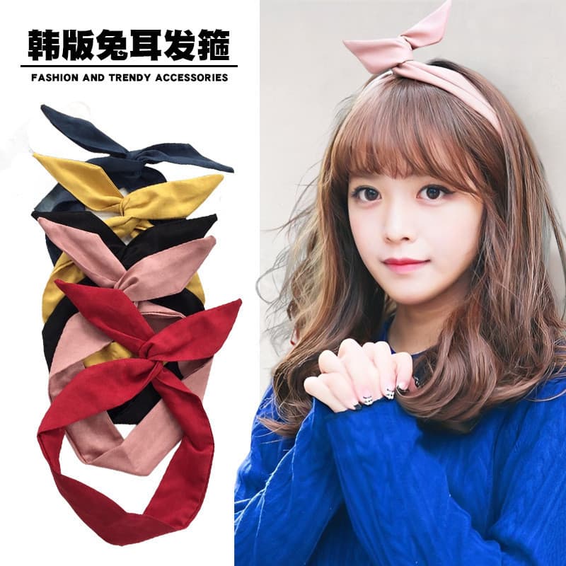 Cor Sólida Arco Nó Bandana Orelha De Coelho Hairband Tecido Macio Envoltório De Cabelo Moda Feminina Dail