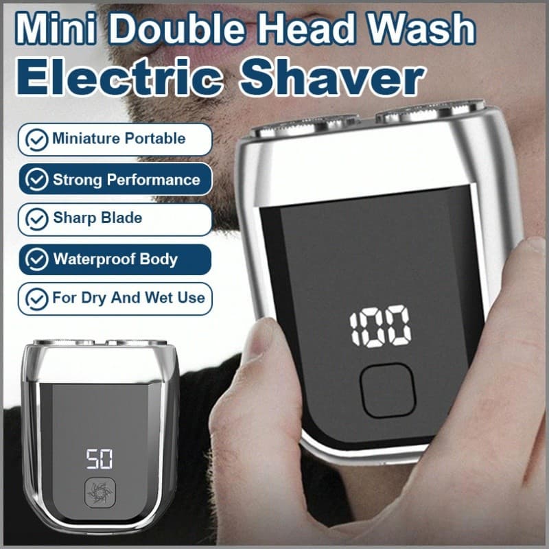 [Recarregável e Prático] [Cabeça Dupla] 【Mini e Lavável】 Barbeador Elétrico/Barba/Viagem