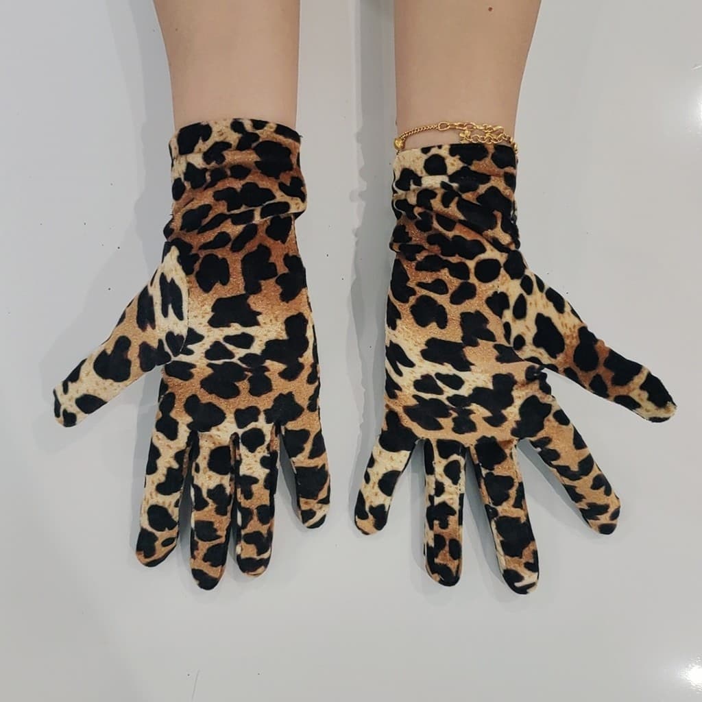 Luvas Curtas Quentes de Veludo com Estampa de Leopardo, Estilo Vintage para Festa de Inverno e Outono