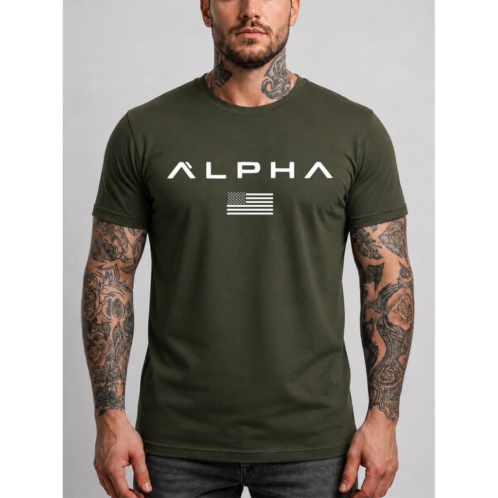 Camiseta Masculina Alpha Estampada Camisa 100% Algodão Moda Casual