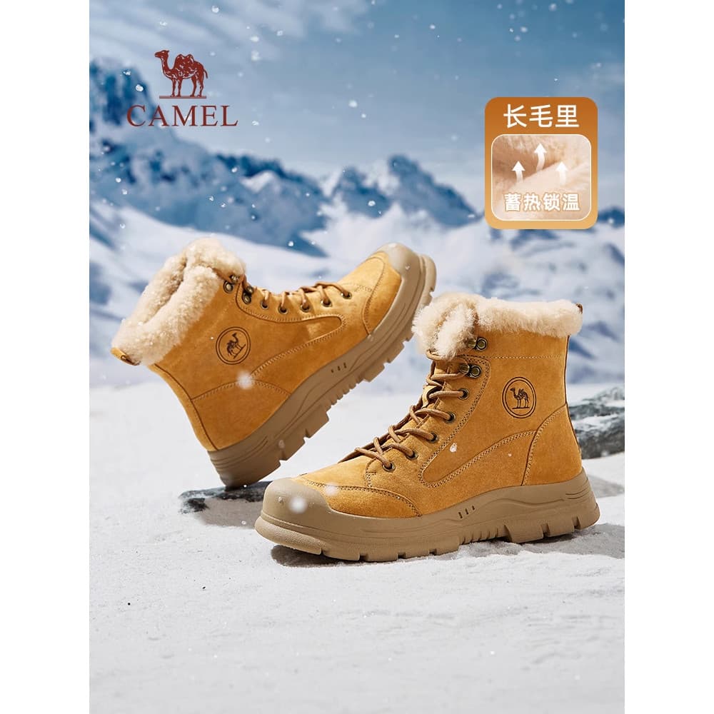 Camelo sapatos masculinos inverno forro de lã engrossado Martin botas de alta qualidade esportes ao ar livre caminhadas
