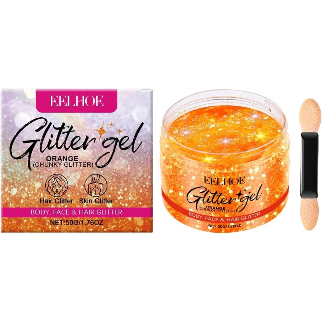 Glitter para Rosto e Corpo - Gel de Glitter Laranja Holográfico para Festivais, Raves, Cosplay de Anime - Seguro para o