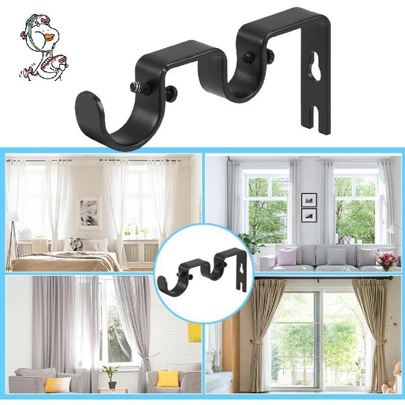 Suportes De Haste De Cortina Dupla Resistentes De Metal Preto Se Encaixam Na Parede Romana De 16 Mm E 25
