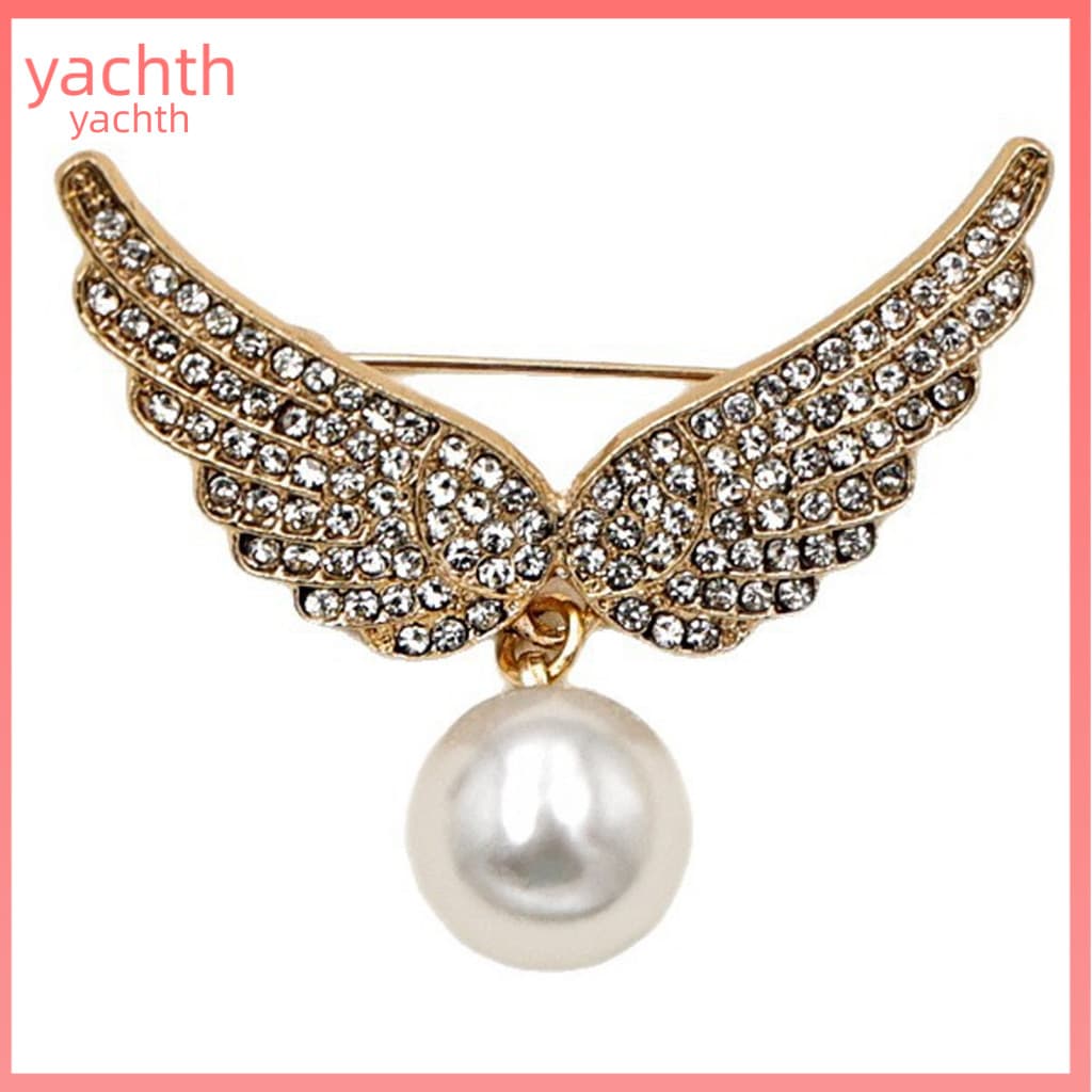 Elegant Lapel Pin Faux Pearl Badge Rhinestone Angel Wing Brooch with Pendant – Women’s Jewelry Accessory for Girls P