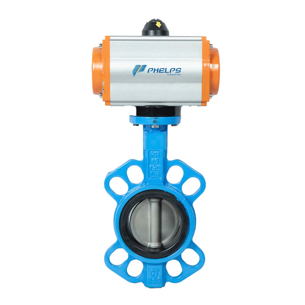 Válvula Borboleta Wafer 3 Pol Pneumática DN80 Disco Inox 304