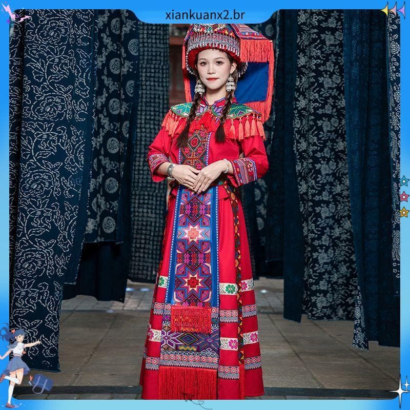 Novo Yao traje nacional feminino adulto minoria desempenho nacional dança Guangxi traje tradicional desempenho Costu
