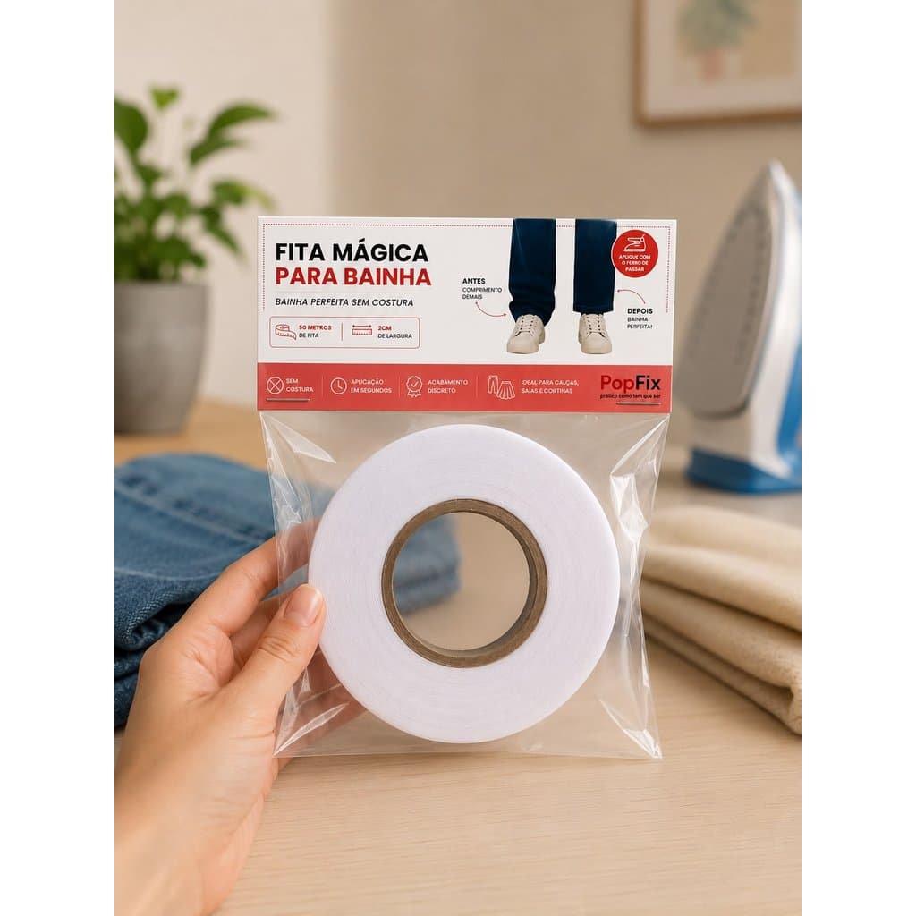 Bainha Mágica Instantânea 50m - Fita termocolante dupla face - Barra de Calça fácil