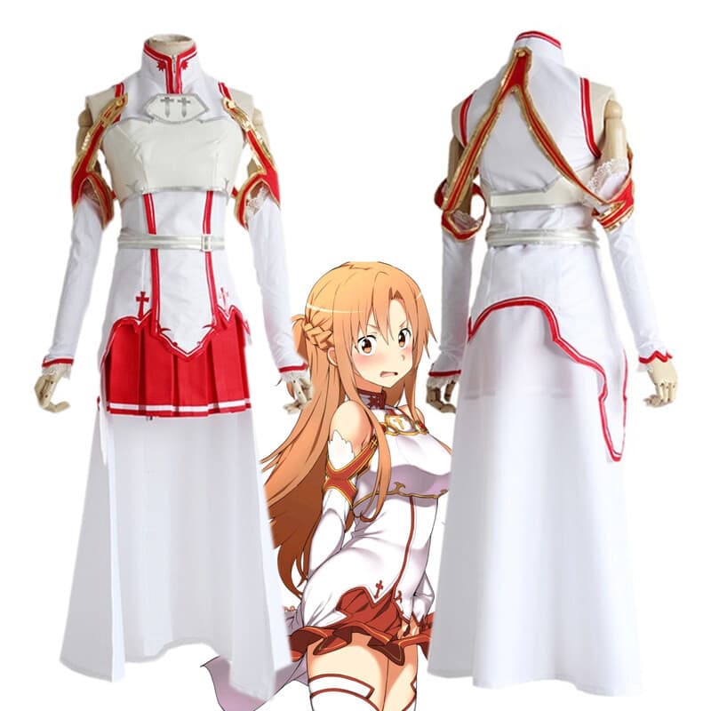 Fantasia de Cosplay da Yuuki Asuna do Anime SAO, Vestido Completo, Uniforme Lolita, Sword Art Online BW1D
