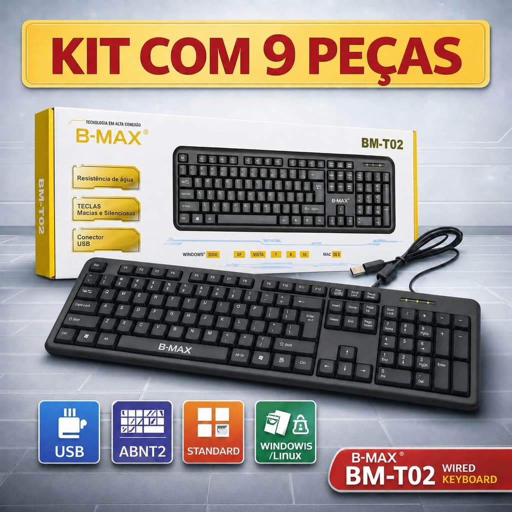 Kit 3 5 7 ou 10 Teclados USB com Fio ABNT2 Português para PC Notebook Home Office Escola