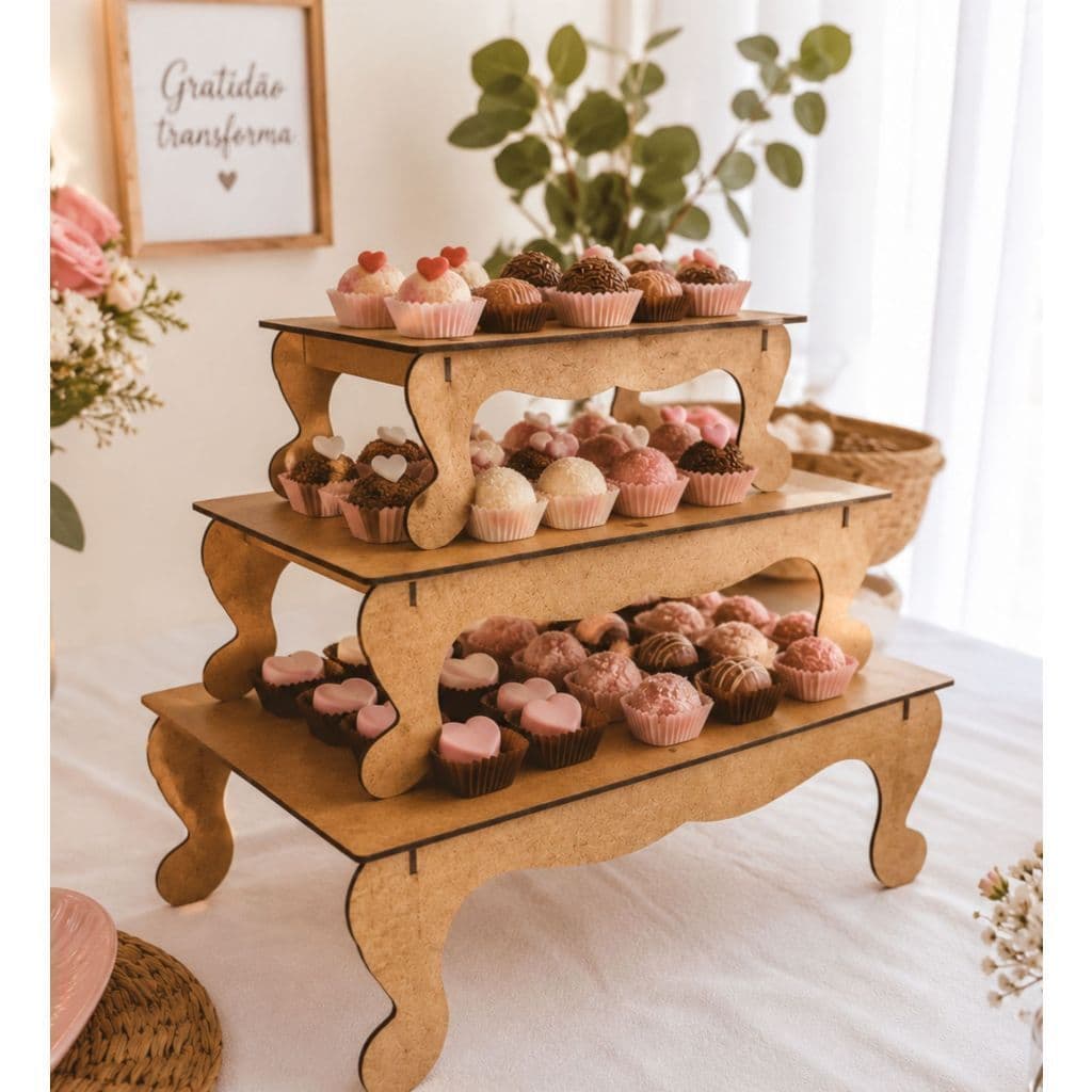 MDF Trio Decorativo para Mesa de Festa Cru Aniversário Casamento e Chá Revelação Estilo Provençal