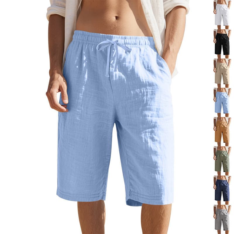 2026 shorts masculinos transfronteiriços verão linho fino praia Casual solto calças cortadas retas shorts masculinos