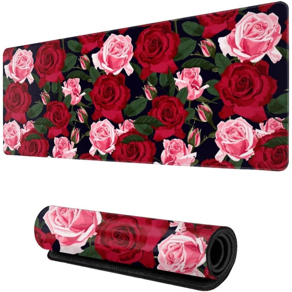 Mousepad Grande e Fofo de Formato Alongado, Mousepad de Jogos com Rosas Vintage, Tapete de Mesa Grande com Flores para L