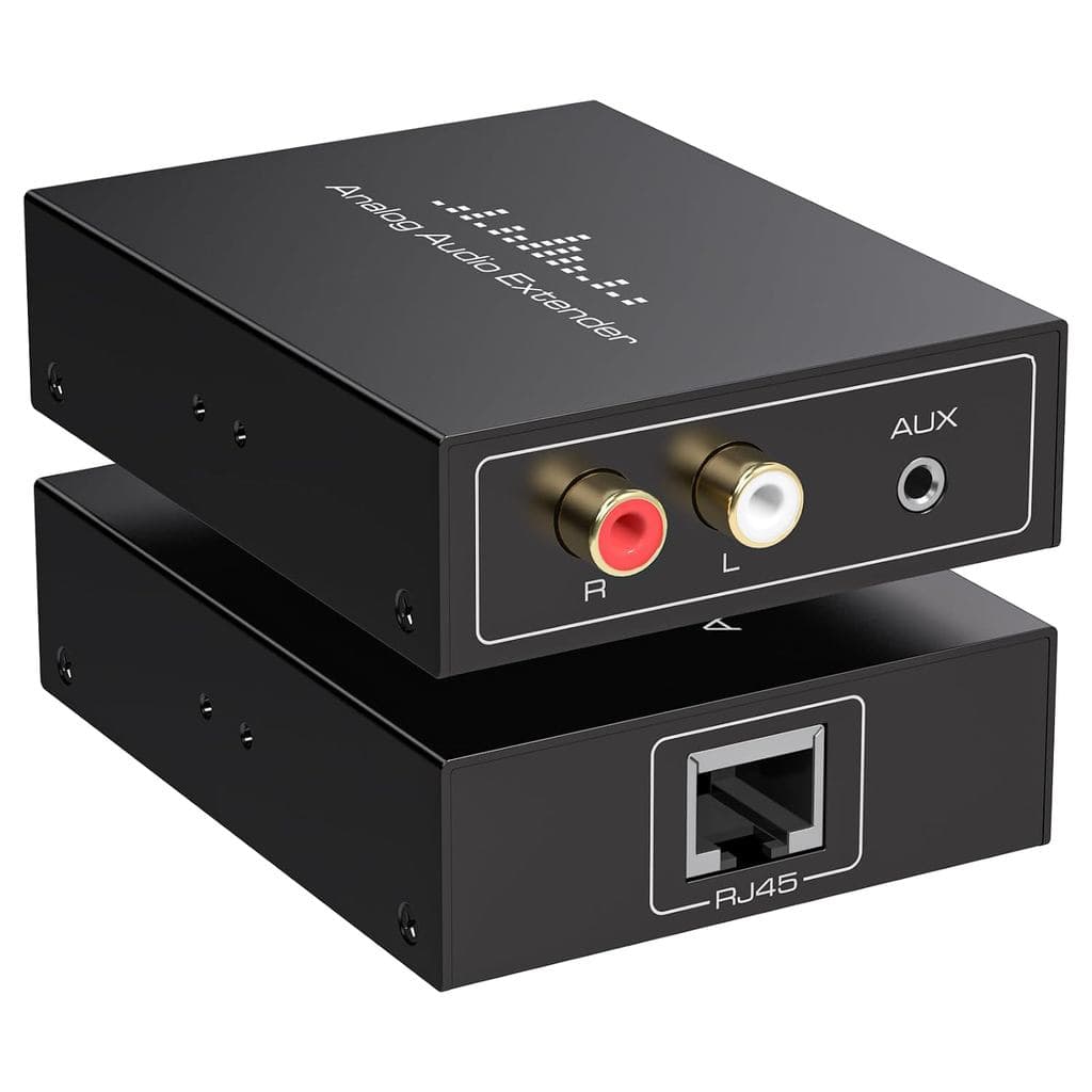 Extensor de Áudio Analógico RCA 3.5MM Estéreo Via Ethernet LAN com Cabo Cat5e/6 Único, até 1640FT/500M, Sem Necessidade