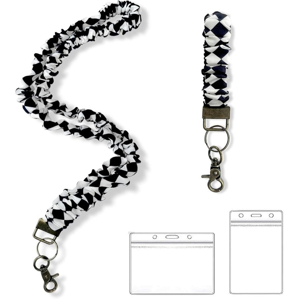 Cordão Prudiut Scrunchie para Crachás de Identificação, Cordão Elástico com 2 Porta-Crachás, Cordão Retrátil Preto para