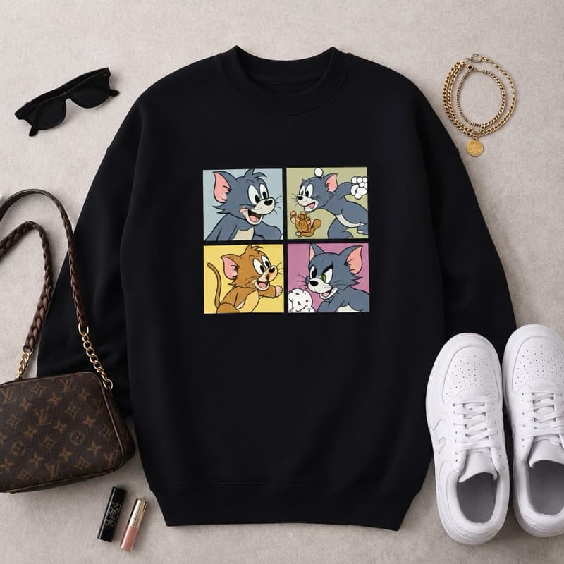 Moletom Careca Feminino Fashion Estampa Tom and Jerry Moderna Estilo e Conforto Total Envio Rapido Premium.