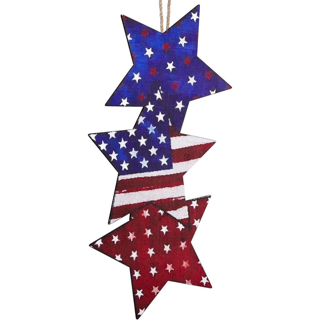 Placa Suspensa para Porta de 4 de Julho, de Madeira, Dupla Face, Patriótica, com Estrelas Patrióticas dos EUA, Placas pa