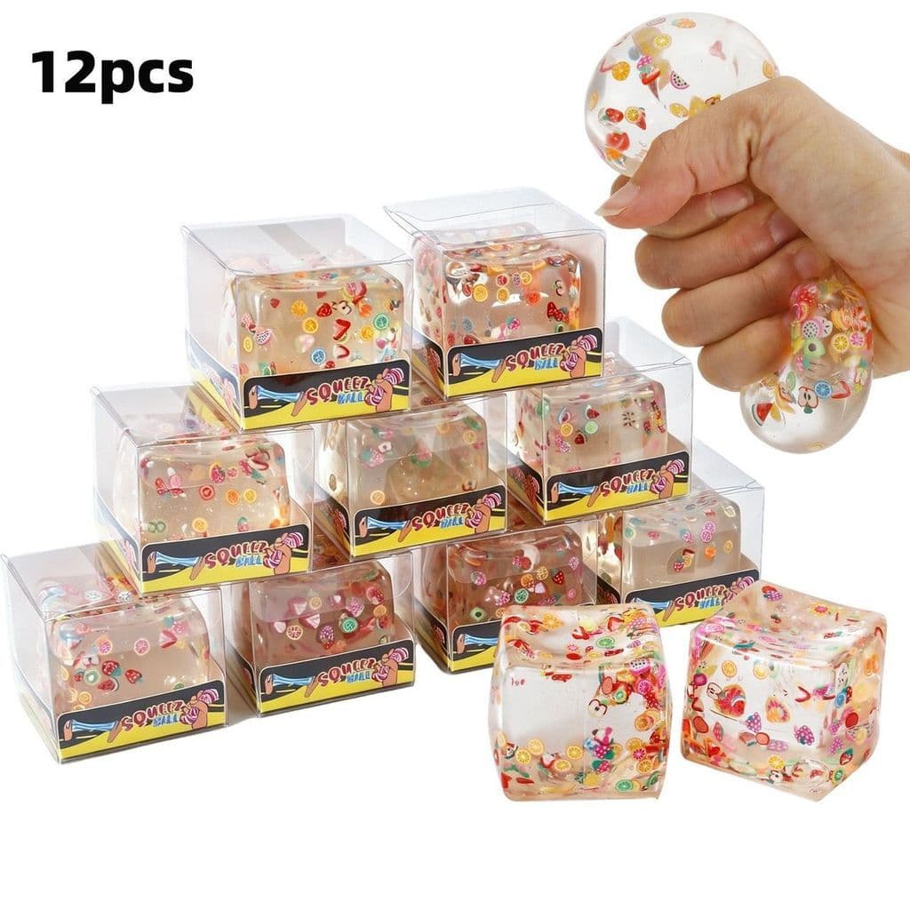 Cubo Transparente Espremer Brinquedo Frutas Confetes Mole Gel Claro Alívio Do Estresse Fidget