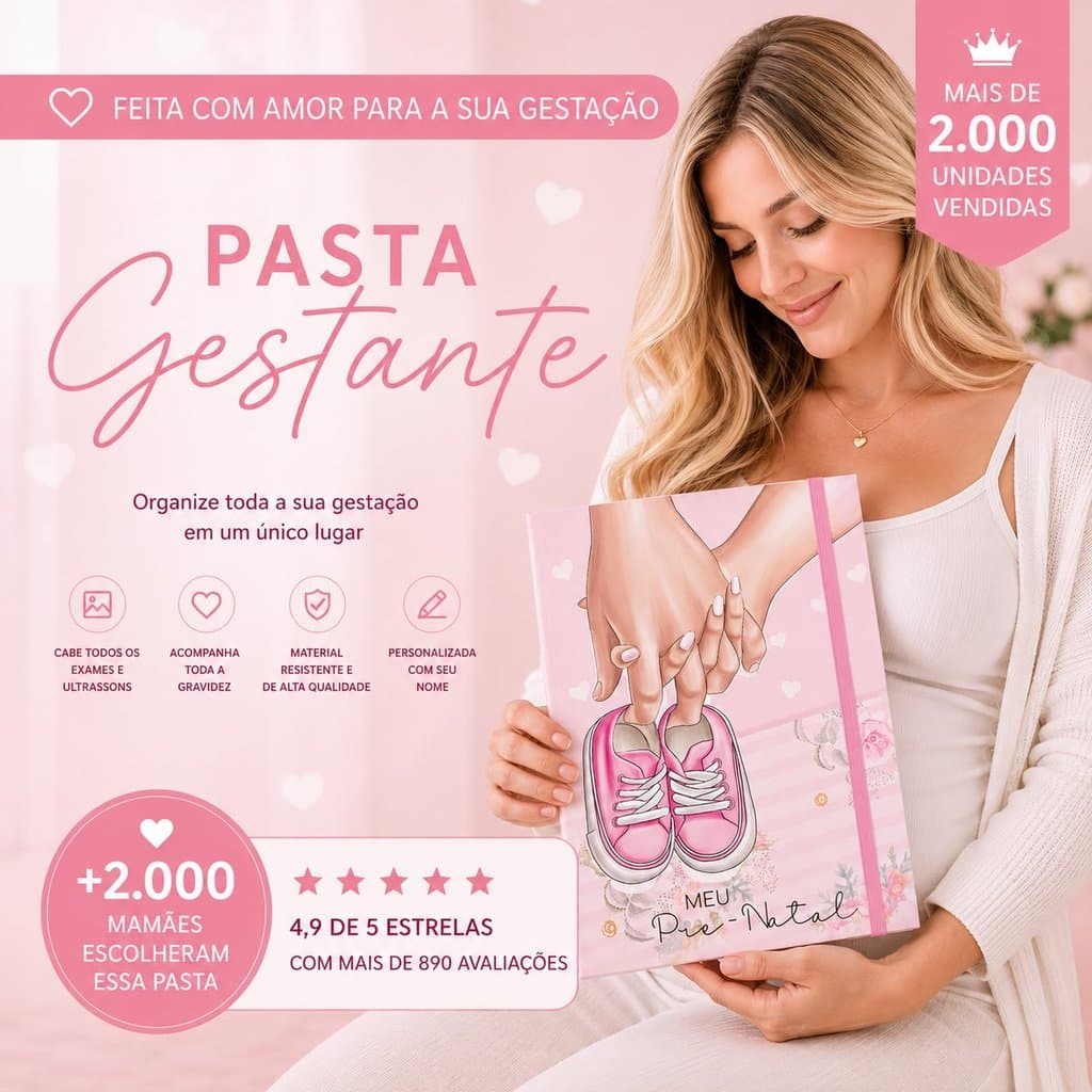 Pasta Gestante Personalizada A4 | Porta Exames Pré-Natal | Organizador de Ultrassons e Documentos do Bebê
