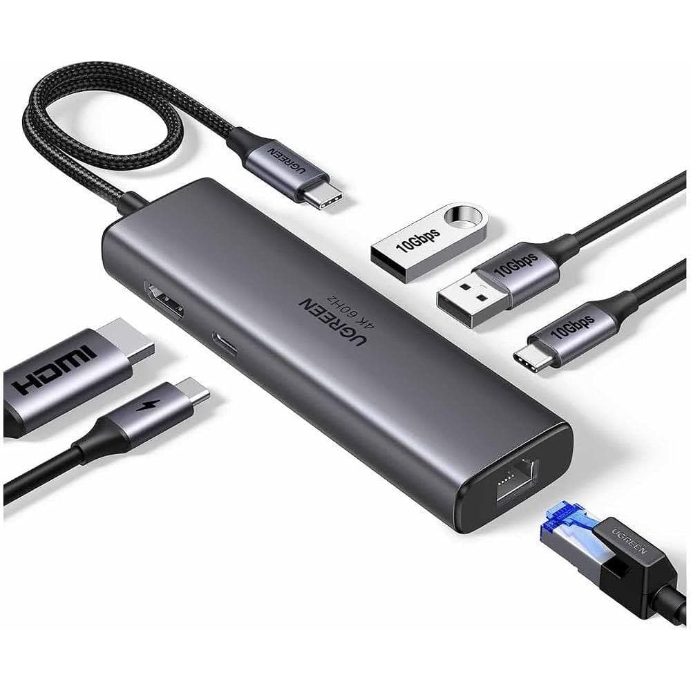 Hub Usb-c 6 Em 1 Ugreen 35999 Usb-a Usb Tipo-c 10gbps Hdmi 4k Pd 100w Cinza