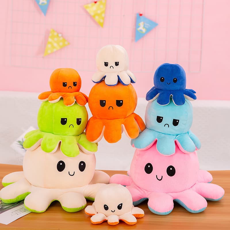 [Estoque pronto] Reversível Flip polvo polvo brinquedo de pelúcia dupla face boneca menina criança presente WJG0804