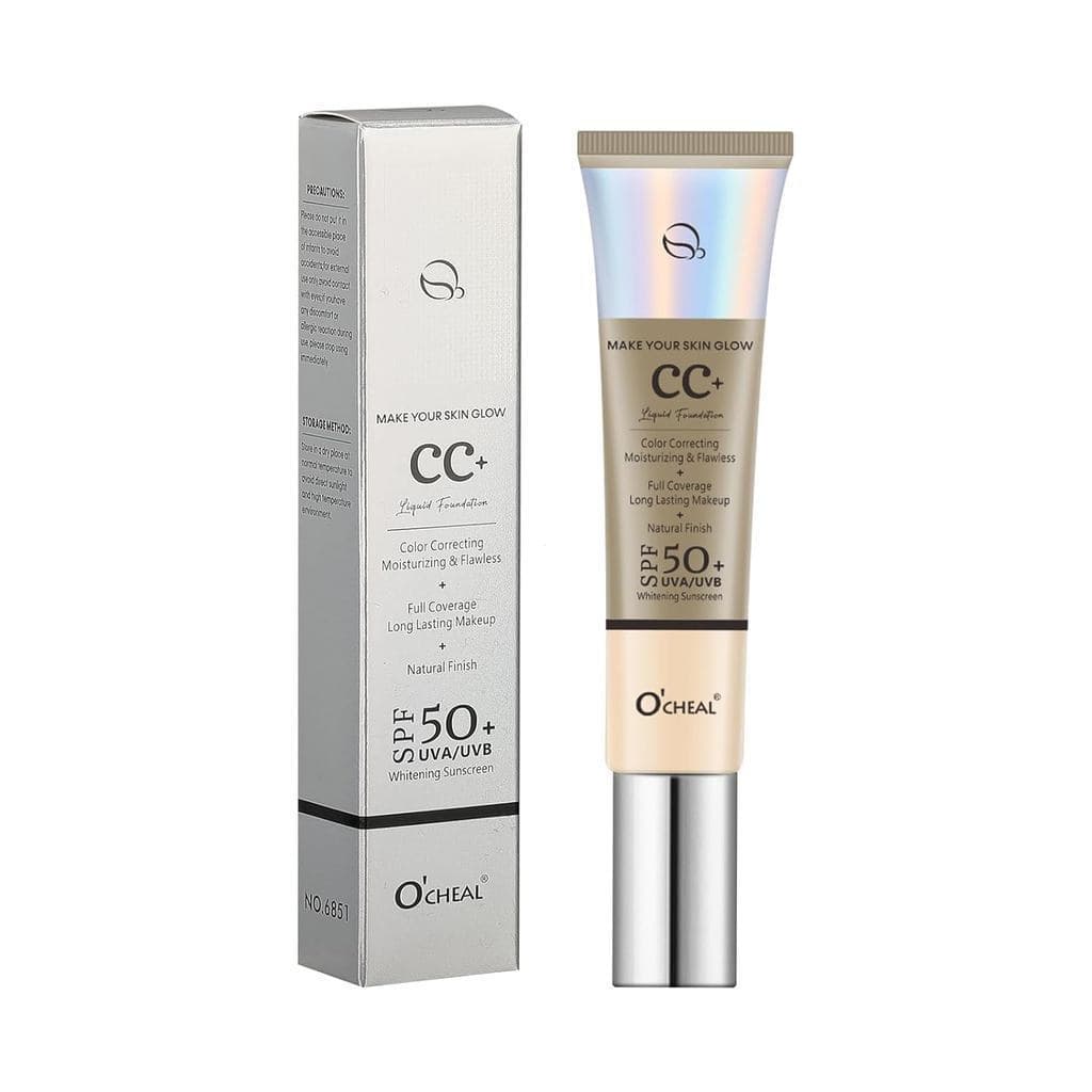 O'CHEALCC Base Líquida SPF50+ Cobertura Total Hidratante Corretor de Tom de Pele Base em Pó Leve à Prova d'Água Sem Ól