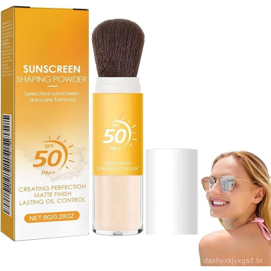 Protetor solar em pó mineral SPF50, adequado para couro cabeludo e rosto, acabamento mate com controle de oleosidade, le