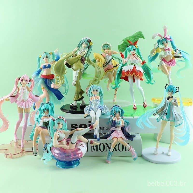 23 Estilo Cantor Virtual Hatsune Miku Anime Figura Nadar Anel De Asa De Lótus Folha Sono Saia Sakura Rosa Menina PVC Fig