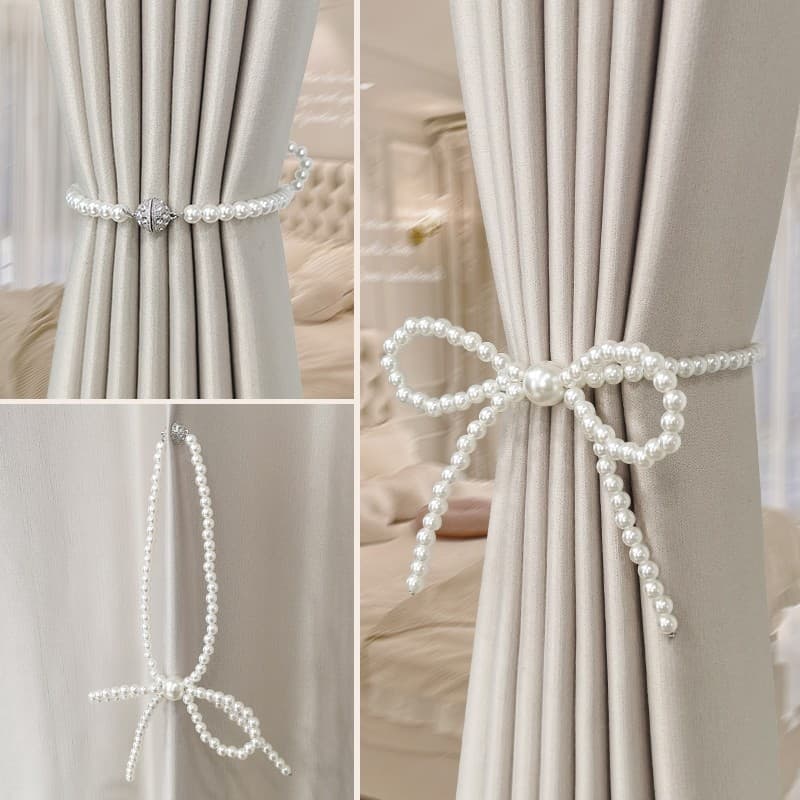 Laço de cortina com laço de pérolas de luxo leve, fivela magnética para cortina, laço de armazenamento de cortina, acess