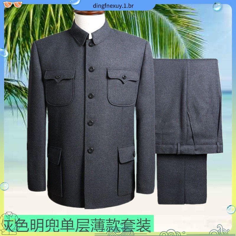 Verão de camada única estilo fino terno de montanha média masculino terno de idosos de meia-idade roupas de idosos roupa