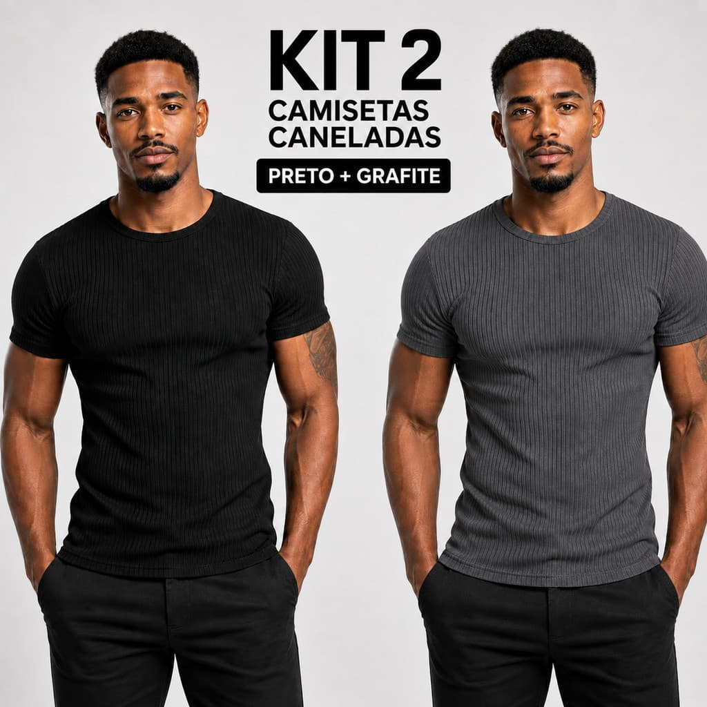 Kit 2 Camisetas Americana Canelada Textura Justa Básica Lisa