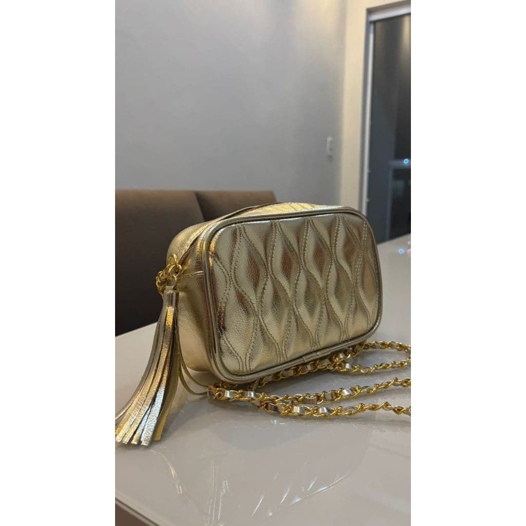 Bolsa Feminina Metalassê Metalizada Corrente Transversal Tiracolo Luxo Bag Retangular  Bolsa Balada