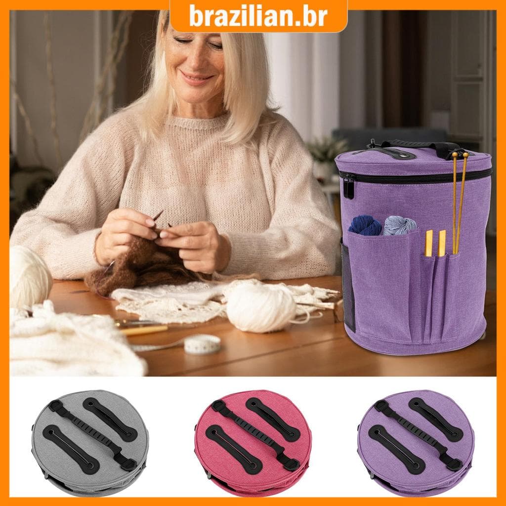 Saco De Tricô Armazenamento De Fios Crochê Organizador Com Tampa Portátil Tote Alça E De Ombro SHOPCYC0687