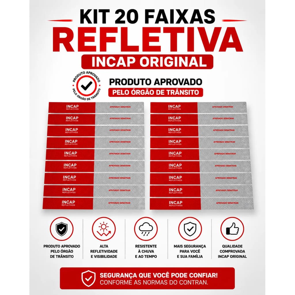 Kit 20 Faixas Refletivas 30x5cm Incap Original Aprovada