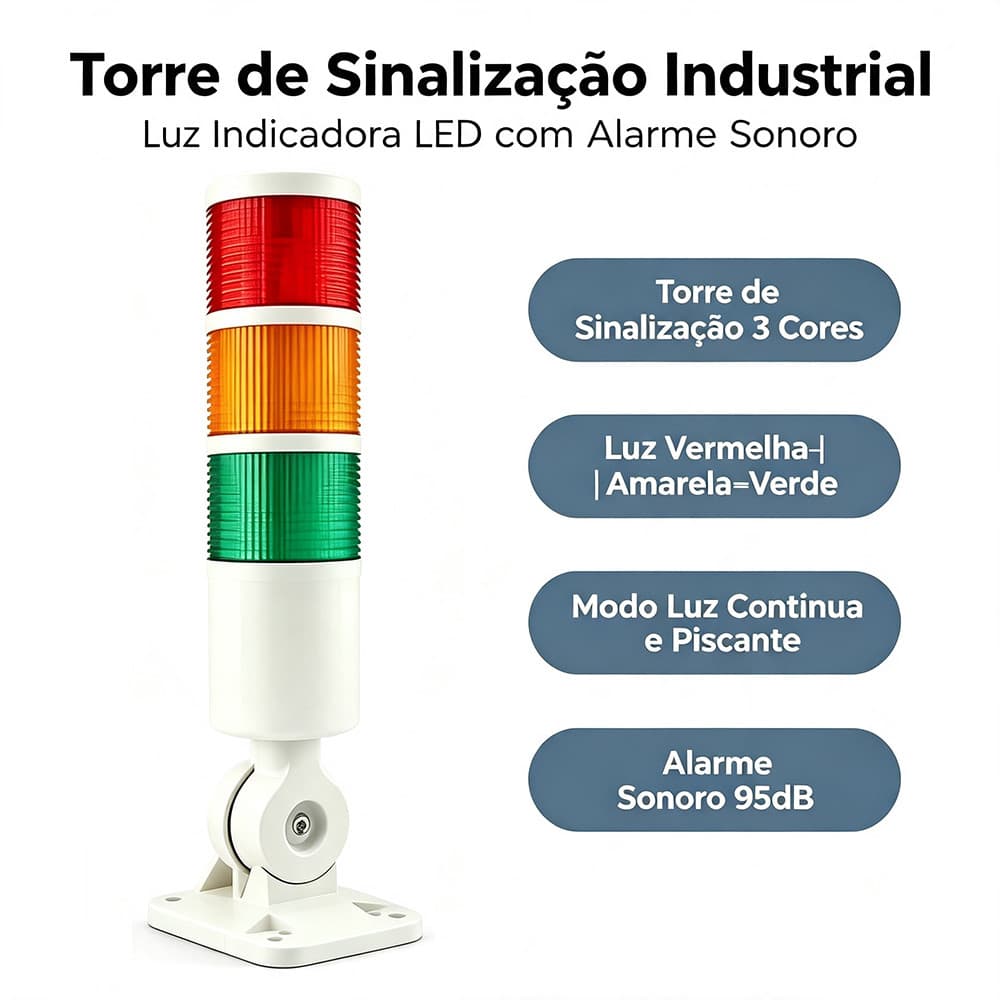 Luz Torre De Sinalização Led 3 Cores Com Alarme Sonoro Indus