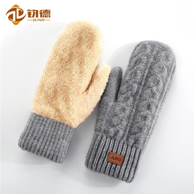 Luvas de malha quentes para mulheres, com forro de lã, para outono e inverno, à prova de frio para atividades ao ar livr