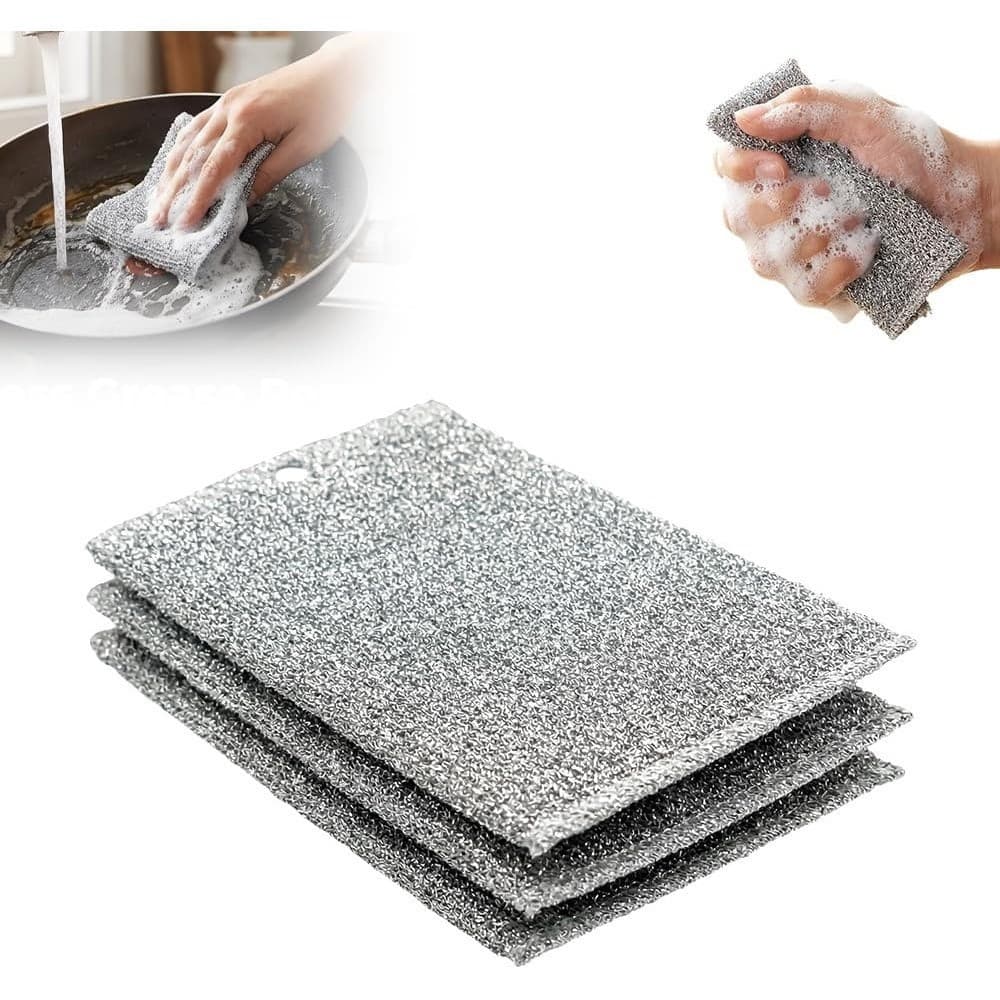 Pano de lavar louça multifuncional, não risca, feito de aço inoxidável, reutilizável, pano de limpeza para cozinha, adeq