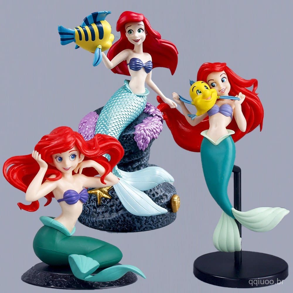 7 Estilo 10-22cm Princesa A Pequena Sereia Ariel Linguado Versão Q Decoração Do Bolo Figuras De Ação PVC Modelo Bonecas