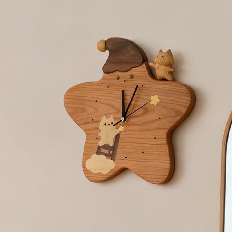 Relógio de parede estrela genuína/relógio de pêndulo de madeira maciça bonito sala de estar decoração de parede relógio