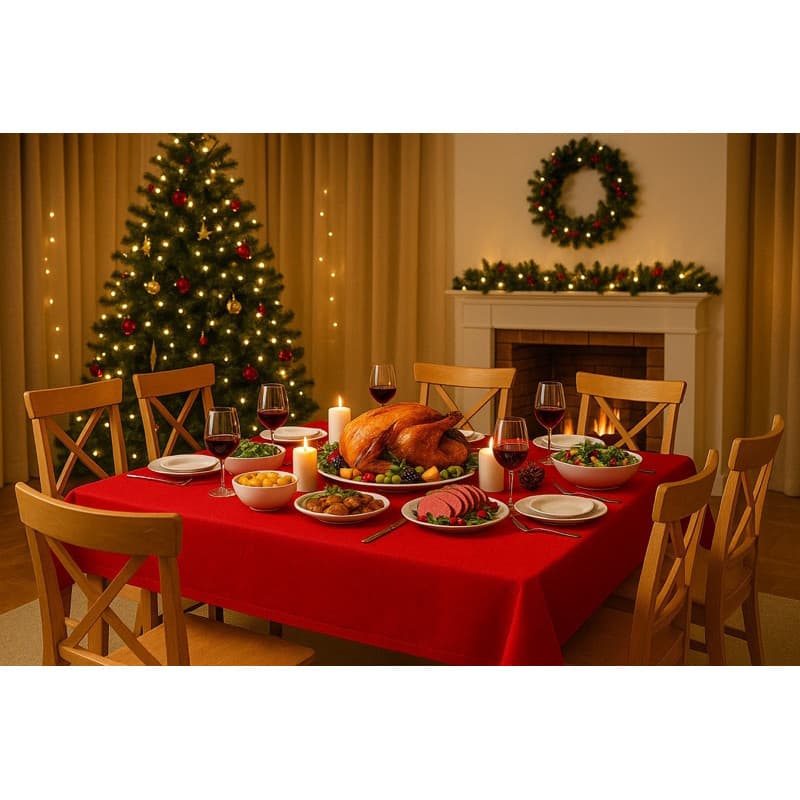 Toalha de mesa de natal verde e vermelha lisa 4 e 6 lugares decoração natalina