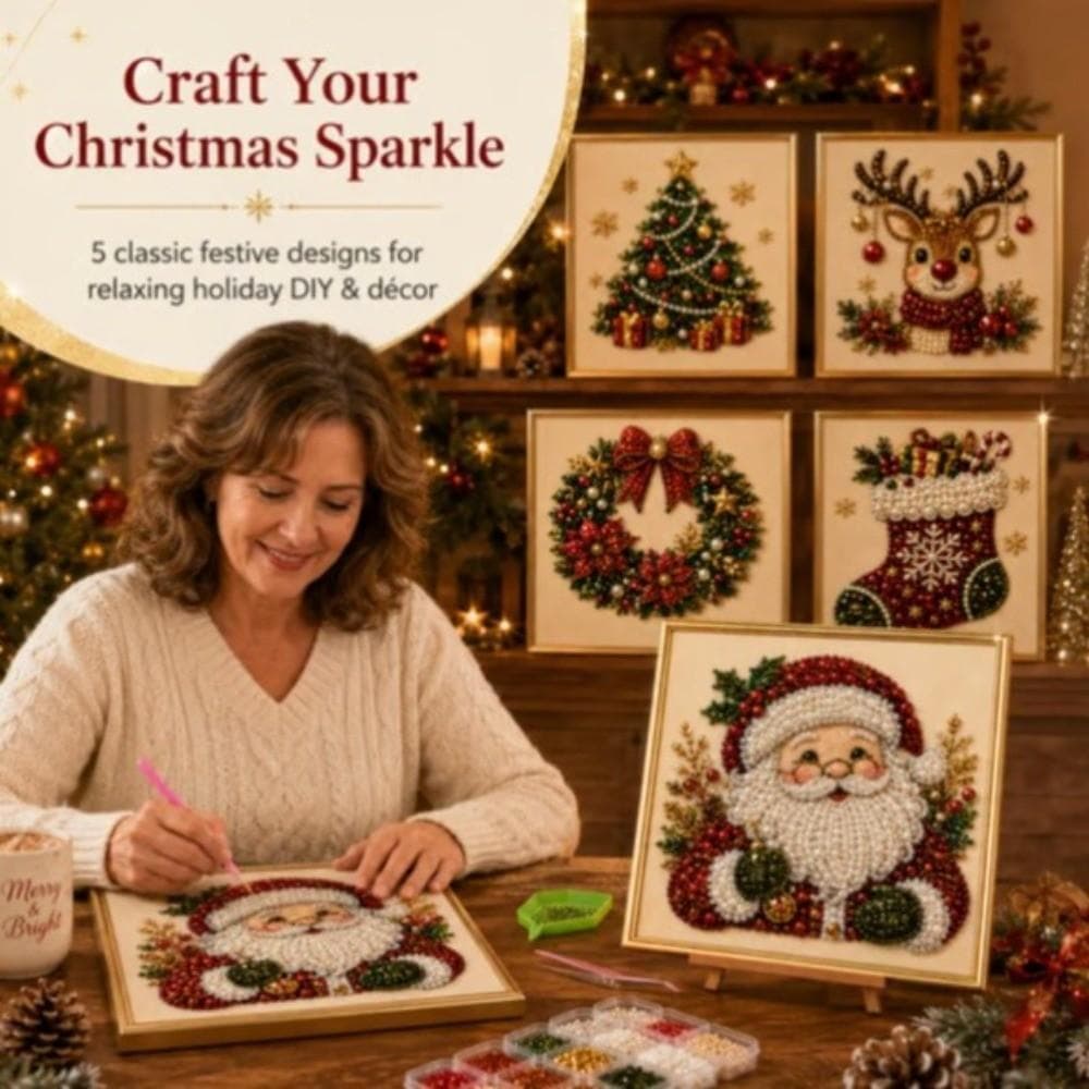 Kit De Arte De Pintura De Diamante De Natal , Com Moldura Artesanal DIY Conjunto Contas De Pérola , Padrão De Alce