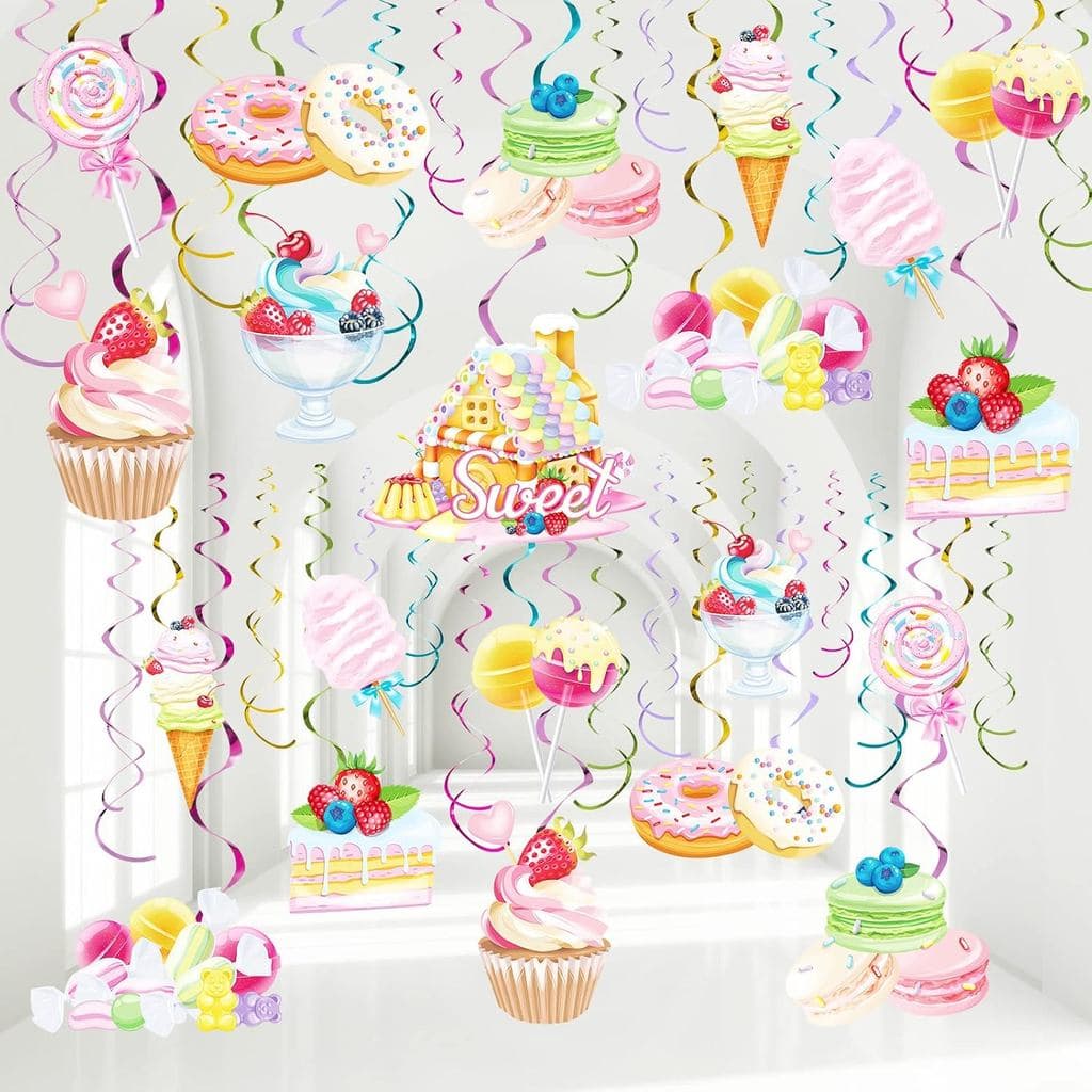 Outus 30 Peças de Decorações para Festa Candyland, Espirais Coloridas para Pendurar, para Meninas e Crianças, Tema de An