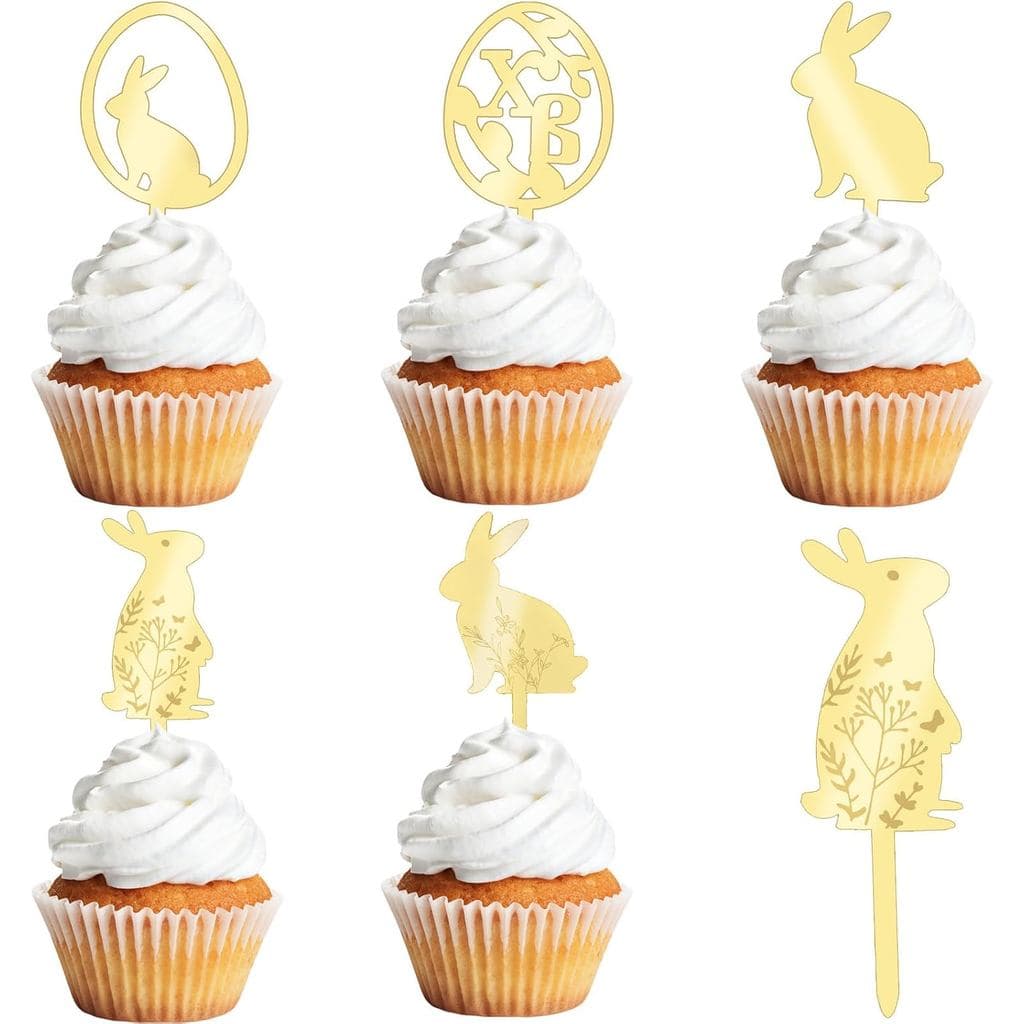 15 Peças de Enfeites de Coelho Dourado para Bolo de Páscoa, Palitos de Acrílico Espelhado para Bolo, Conjunto de Decoraç