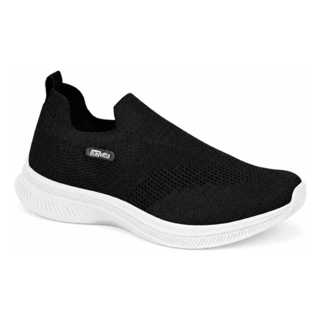 Tênis Feminino Actvitta Slip On Calce Fácil Preto Academia Caminhada Treino Leve Confortável