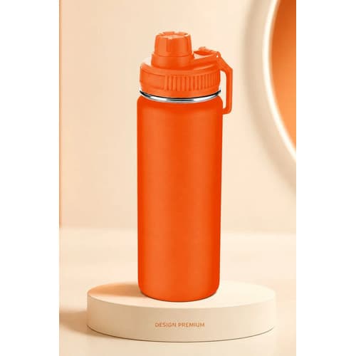 Garrafa Térmica Inox 570ml Laranja com Tampa para Academia Treino Escritório Água Quente Fria Premium
