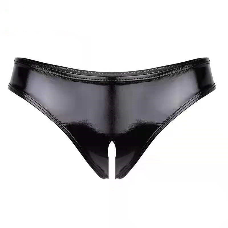 Shorts eróticos de couro sintético PVC de alto brilho, com abertura na virilha, sem odor e com tamanho preciso.