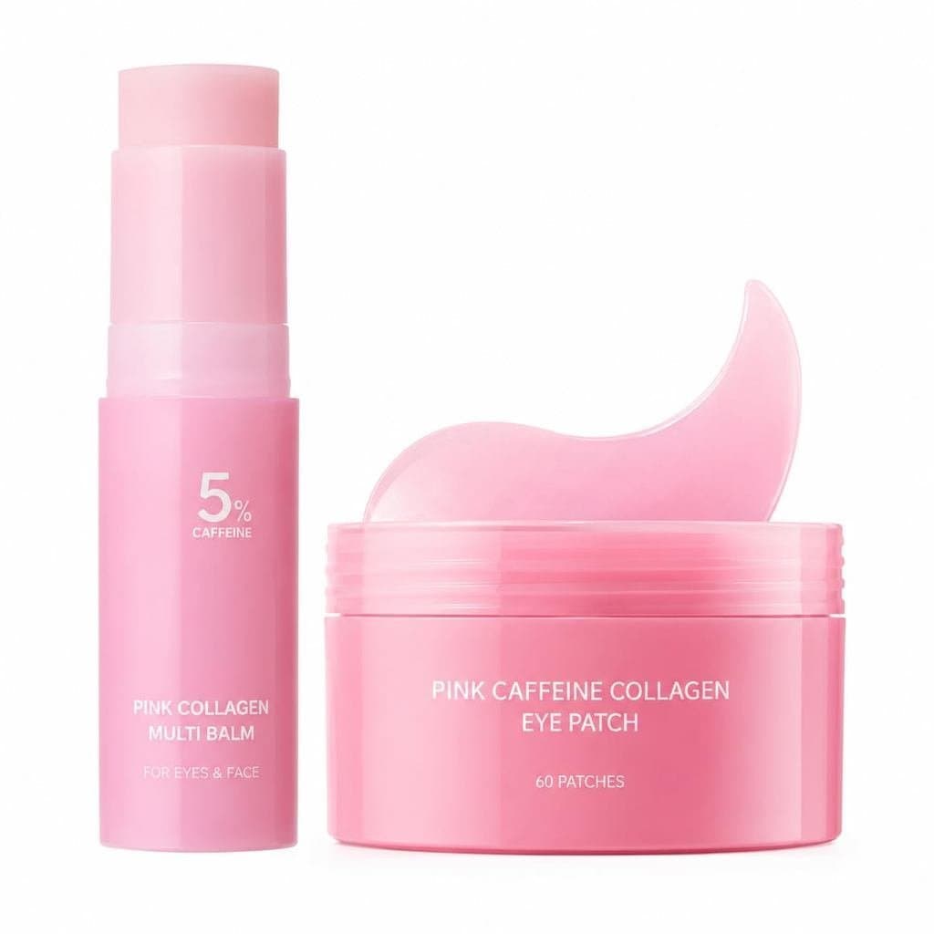PDRNCollagenMultiBalmStick&EyePatchesSet, PinkB12&CaffeineUnderEyeCare, 0.32OzBalm+60Patches(60Patches+1BalmStick) XZCH